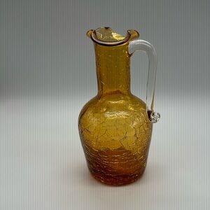 1960s Pilgrim Amber Crackle Glass Pitcher (small)